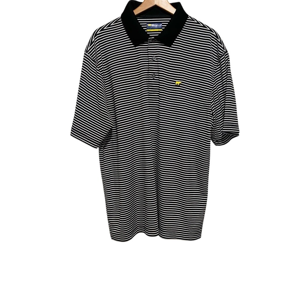 Jack Nicklaus Men's Black and‎ White Striped Polo Shirt Size XL